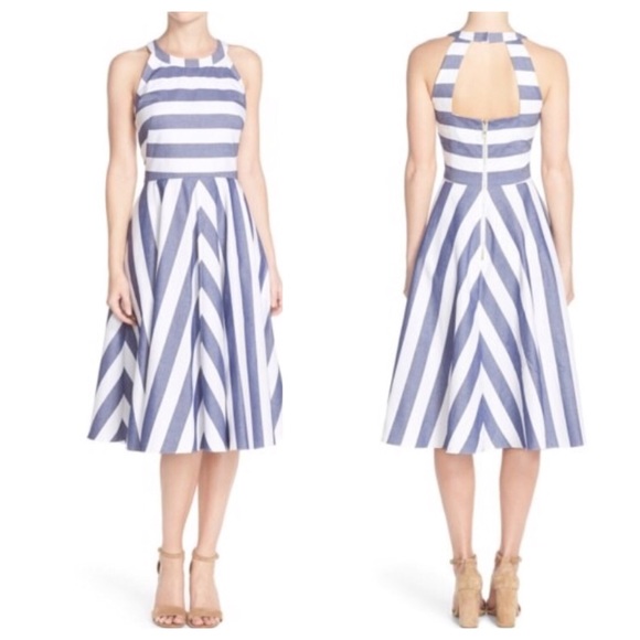 ELIZA J Cotton Striped Fit & Flare Chambray Dress - Picture 2 of 7